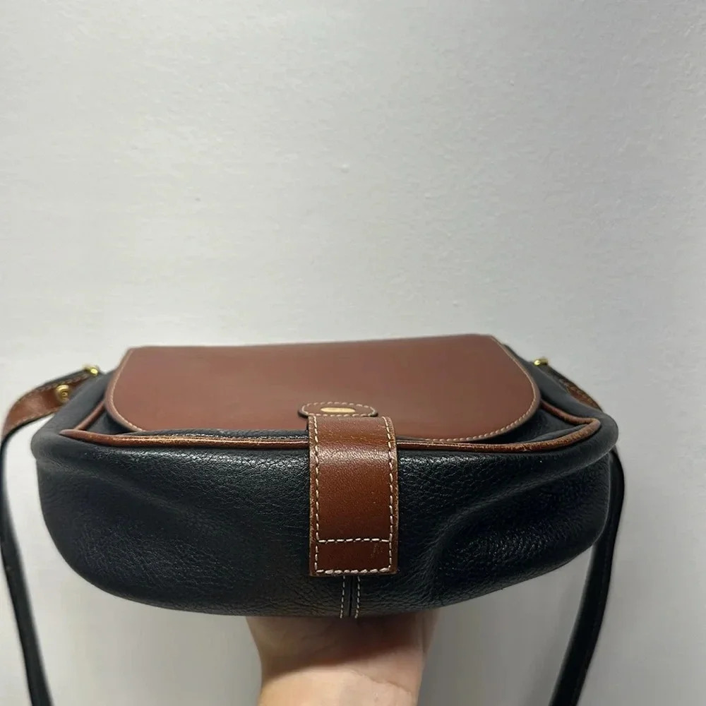 Bally Shoulder Bag Crossbody Strap Purse Pebbled Leather Brown Black Vintage - Picture 13 of 14